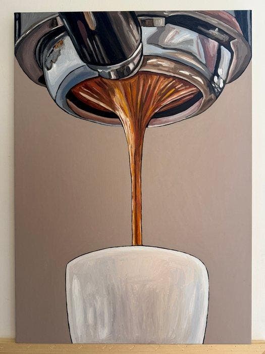 Cansu Rossi - Espresso Pour - Oil Painting, Antiquités & Art, Art | Peinture | Moderne