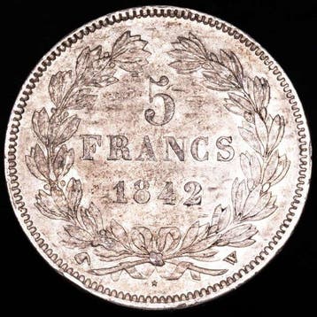 Frankrijk. Louis Philippe I. 5 Francs 1842-W, Lille (Zonder
