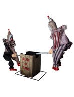 Halloween Decoratie 2 Clowns Op Wip 125cm Animatronic Licht, Nieuw