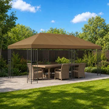 vidaXL Tuinpaviljoen 6 x 3 m Taupe Polyester en Staal 190, Verzenden, Nieuw