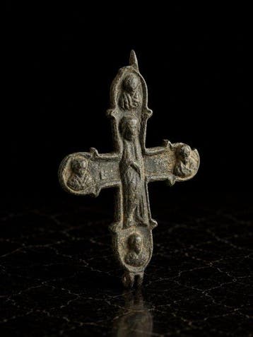 Byzantijns Brons Reliekkruis (Enkolpion) met orthodoxe, Antiek en Kunst