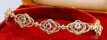 Armband - 18 karaat Geel goud Diamant (Natuurlijk) - Robijn, Nieuw