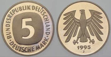 5 duitse Mark 1995 J 5 Mark Kursmunten Bondsrepubliek Dui..., Verzenden