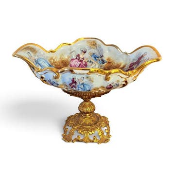 Limoges - Centre de table - Céramique, Bronze - Scène Rococo