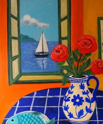Corina Schroeder - Three fish and roses XL, Antiek en Kunst