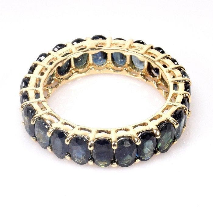 Ring - 14 karaat Geel goud - 6.61ct. tw. Saffier -, Bijoux, Sacs & Beauté, Bagues