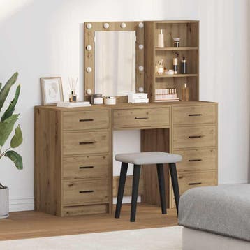 vidaXL Kaptafel 3 pcs Bruin 40 x 41 x 135 cm Bewerkt hout, Huis en Inrichting, Verzenden, Nieuw