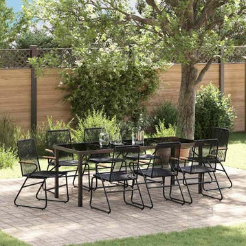 vidaXL Tuin Eettafel Set 9 st Zwart Gepoedercoat staal, Verzenden