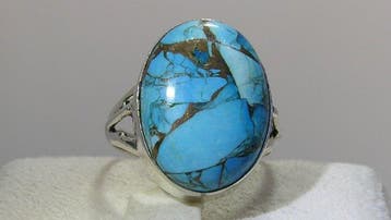 Turquoise ring - Hoogte: 26 mm - Breedte: 19 mm- 4.6 g - (1)