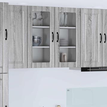 vidaXL Wandglas Kasten PORTO Grijs Sonoma 40 x 31 x 80 cm, Verzenden