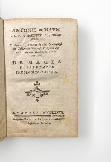 [MAGIA] A. de Haen - De Magia / De miraculis. Dissertatio