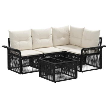 vidaXL Tuinbank Set 5 pcs Zwart poly rattan, Verzenden