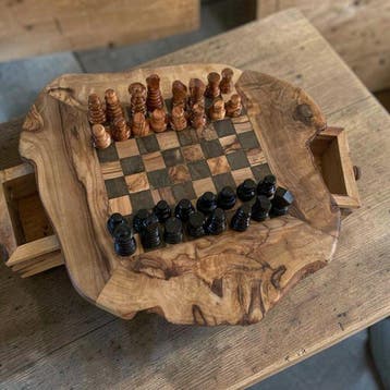 Schaaktafel - van olijfhout – met de hand gemaakt - Hout