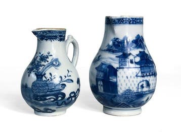 Een paar Chinese blauw-witte antieke kruiken uit de 18e eeuw, Antiek en Kunst