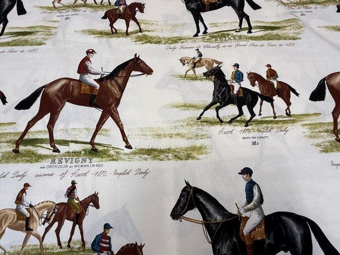 Equestrische stof Ascot Derby Vintage Luxury – Panama 100%, Antiek en Kunst, Antiek | Tapijten, Tafelkleden en Textiel