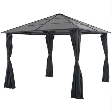 vidaXL Prieel met gordijn 3x3 m aluminium zwart, Verzenden