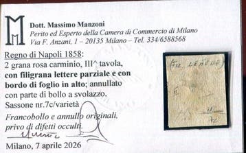 Anciens états italiens - Naples 1858 - 2 grains 3e planche, Timbres & Monnaies, Timbres | Europe | Italie