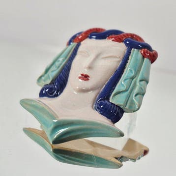 Muurmasker - Beeldje - Art Deco Vrouwenhoofd met sluier (ca.