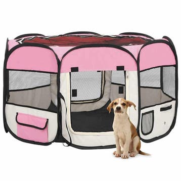 vidaXL Hondenren inklapbaar met draagtas 110x110x58 cm roze, Verzenden