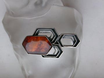 Zilver, Amber - Broche - Art Deco/Bauhaus-stijl