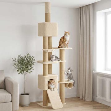 vidaXL Plafondhoge krabpaal met sisalpaal Crèmekleurig, Dieren en Toebehoren, Verzenden, Nieuw