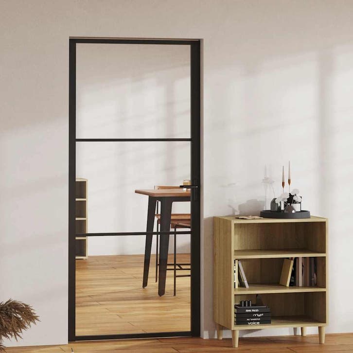vidaXL Binnendeur 93x201,5 cm ESG-glas en aluminium zwart, Doe-het-zelf en Bouw, Deuren en Vliegenramen, Nieuw, Verzenden