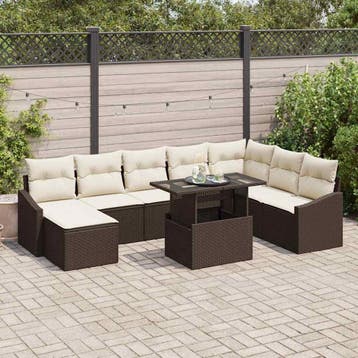vidaXL Bankstel 9 st Bruin en Crème poly rattan, Verzenden, Nieuw