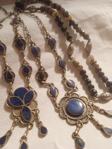 Lapis lazuli - Metaal, Zilver - 3-delige sieradenset