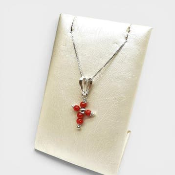Corail - Argent - Collier avec pendentif - fait à la main