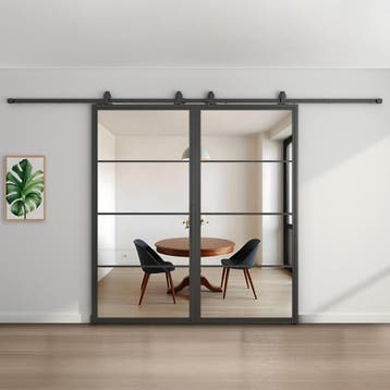 Dubbele stalen schuifdeur -  Zwart - 4 Vlaks - Helder glas *