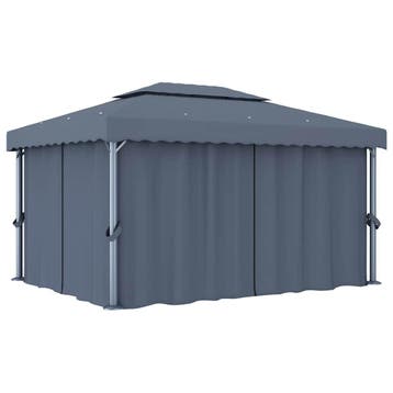 vidaXL Prieel met gordijn 4x3 m aluminium antraciet, Verzenden