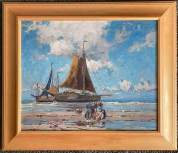 Otto Ackermann (1872-1953) - Bomschuiten op het strand met