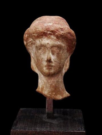 Oud-Grieks Terracotta - Hoofd van een jonge vrouw - Tanagra