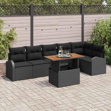vidaXL Tuinbank Set met kussen 7 pcs Zwart, Verzenden, Nieuw