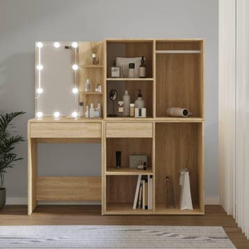 vidaXL Kaptafel met 2kastjes en LEDs bewerkt hout sonoma, Verzenden, Nieuw