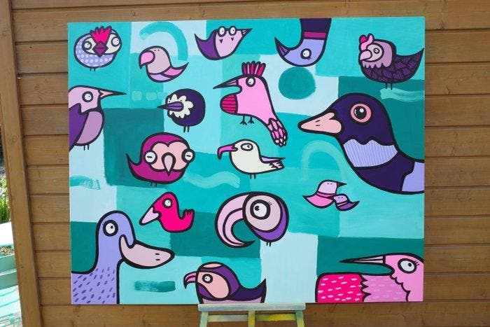 Kev Munday - Harmonious Birds, Antiquités & Art, Art | Peinture | Moderne