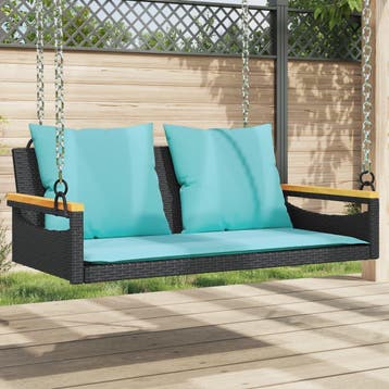 vidaXL Schommelbank met kussens 109x62x40 cm poly rattan, Verzenden, Nieuw