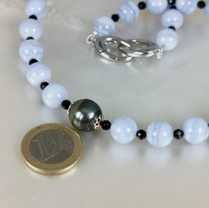 Zonder minimumprijs - Halsketting Zilver Parel - Chalcedoon, Handtassen en Accessoires, Kettingen