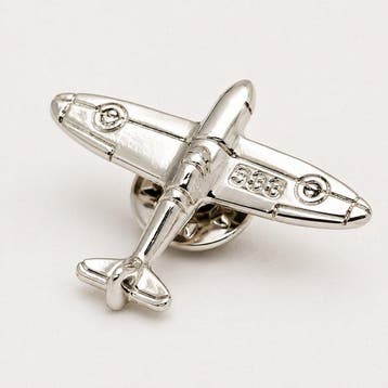 Or blanc laminé (18K). - Broche - Avion de chasse Spitfire.