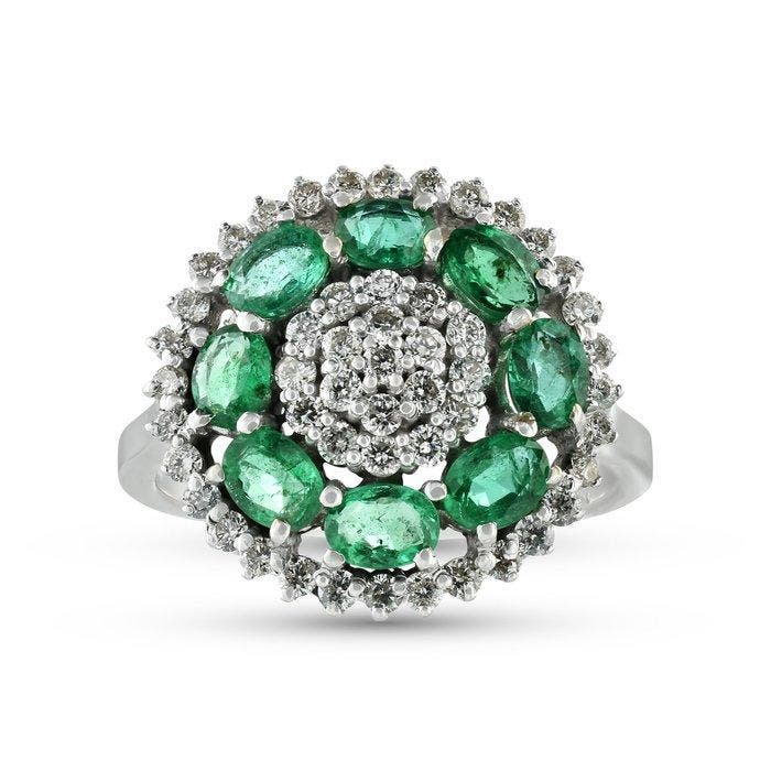 Bague - 18 carats Or blanc - 1.83ct. tw. Émeraude - Diamant, Bijoux, Sacs & Beauté, Bagues