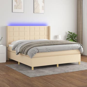 vidaXL Boxspring met matras en LED stof crèmekleurig 160x200, Verzenden