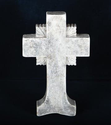 Kruis - Uniek antiek stenen kruisbeeld – Art Deco,
