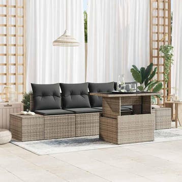 vidaXL Bankstel 5 st Grijs poly rattan, Verzenden