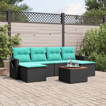 vidaXL 7-delige tuinbankset met kussens van zwart polyrotan, Verzenden, Nieuw
