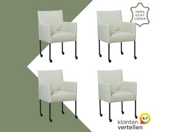 Set van 4 Leren eetkamerstoelen Desire - Toledo Nebbia, Ophalen of Verzenden, Nieuw, Leer, Eén