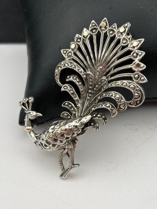 Zilver - Broche - Broche pauw, Antiek en Kunst, Kunst | Designobjecten