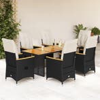 vidaXL 7-delige Bistroset met kussens poly rattan zwart, Verzenden