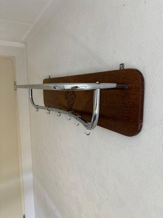 Porte-manteau - Chrome, Bois - porte-manteau mural, Antiek en Kunst, Kunst | Designobjecten