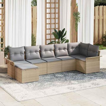 vidaXL Tuinbank Set 7 st Beige poly rattan, Verzenden