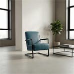 Leren fauteuil Lodge - Hermes Turquoise (blauw), Industrieel, Modern, Scandinavisch, Nieuw, Ophalen of Verzenden, 50 tot 75 cm